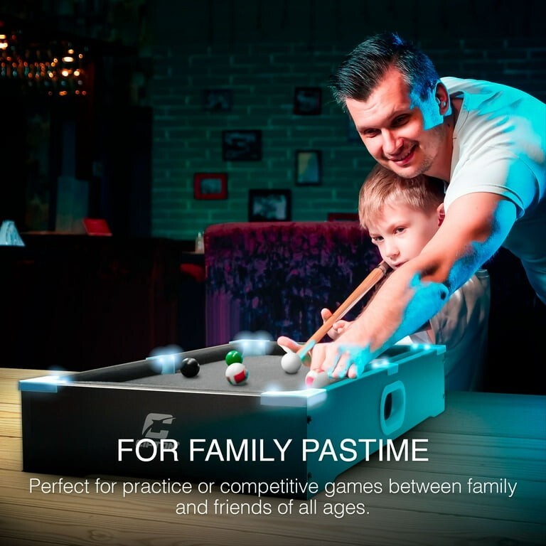 Cipton LED Light Up Mini Billiards Set - Compact Indoor/Outdoor Pool Table with