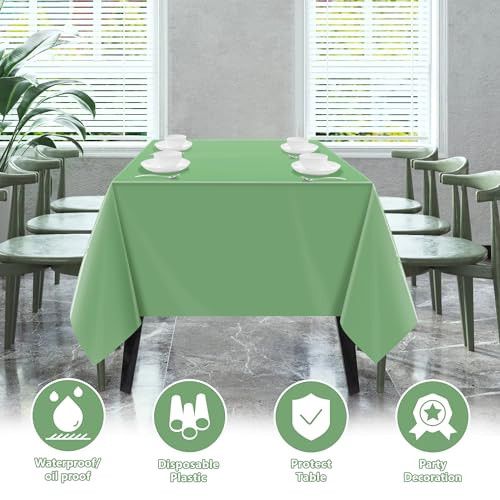 4 Pack Plastic Table Cloth Disposable - Sage Green Tablecloth for Rectangle