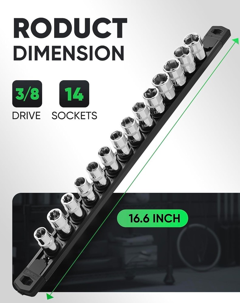 Effortless Tool Access: 14 Clip Magnetic Socket Organizer with 360° Swivel Clips