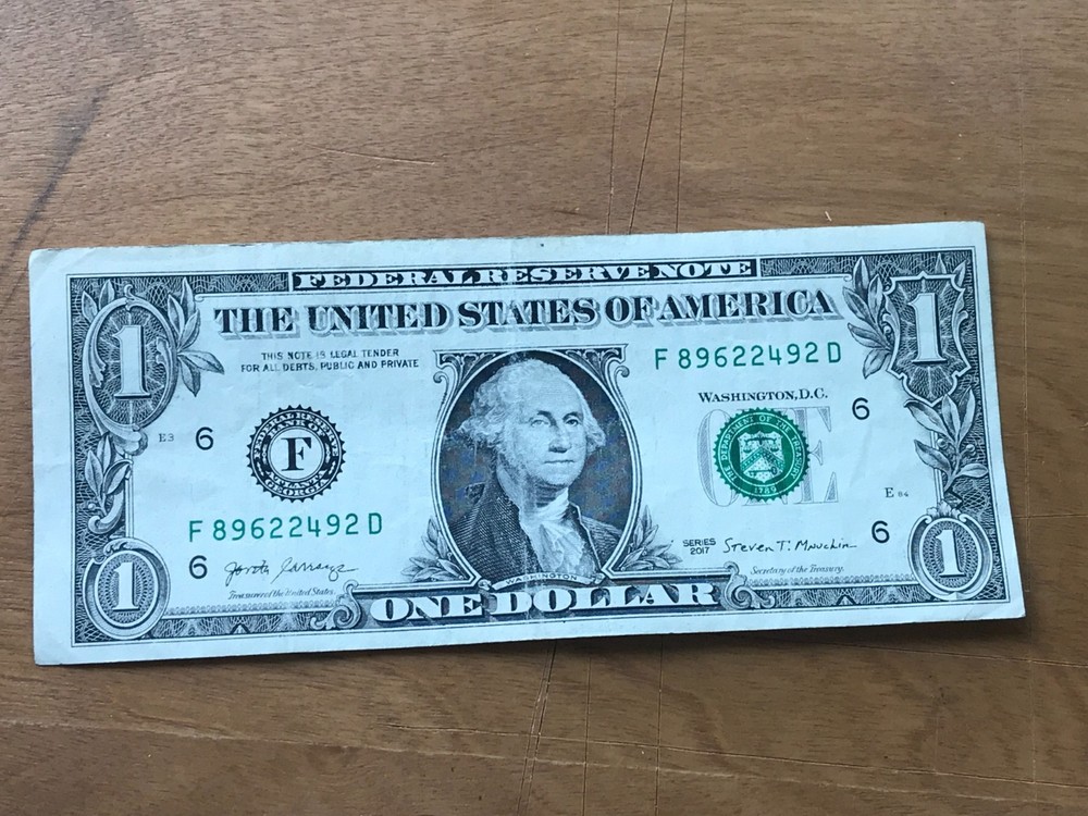 Miscut  2017 Washington One Dollar Bill Error Note - Misaligned Print $1