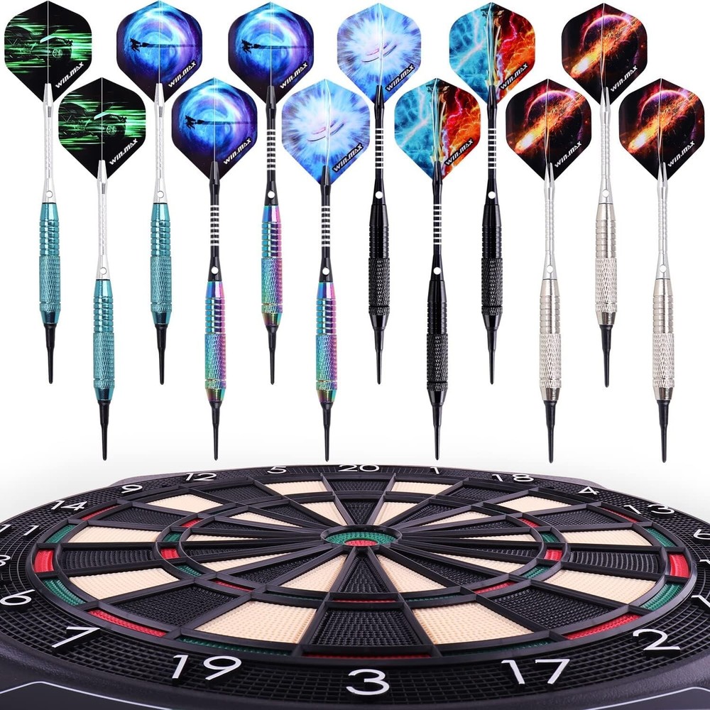 Premium 12-Piece Soft Tip Darts Set with 100 Extra Tips & Unique Flight Designs