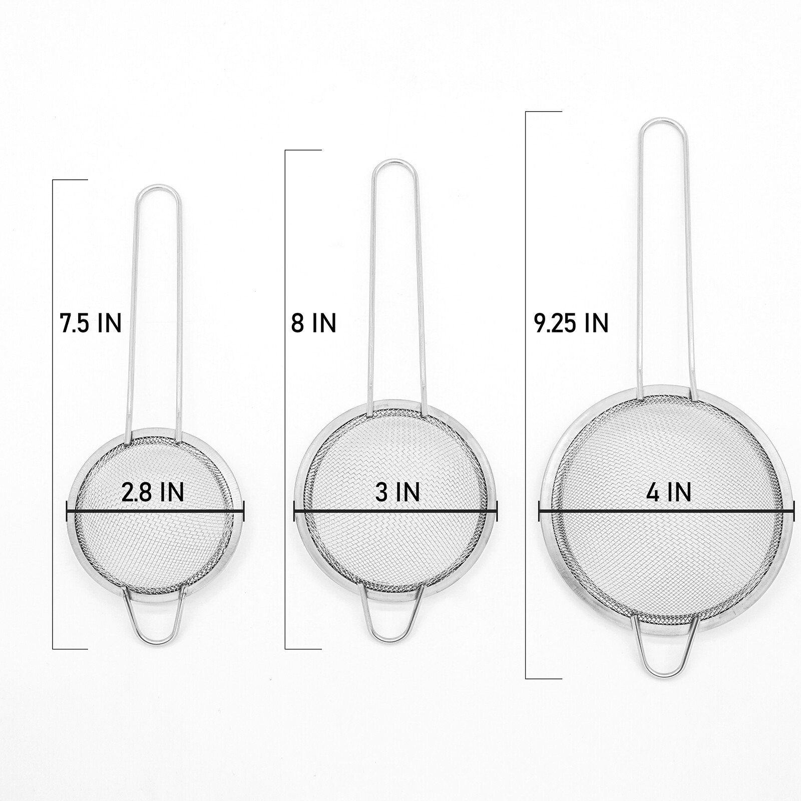 3PCS Kitchen Fine Mesh Strainer Stainless Steel Liquid Colander Sieve Strainer