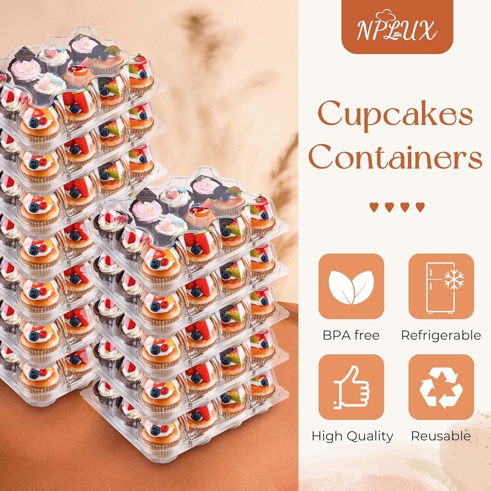 12-Pack Stackable Cupcake Boxes with Tall Dome Lids - Perfect for Events