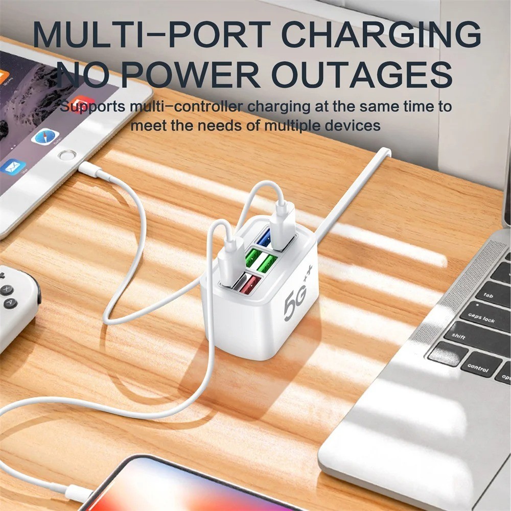 6 Port USB Hub Fast Wall Charger Station Multi-Function Desktop AC Power Adapter