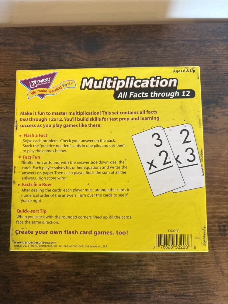 Trend Enterprises Multiplication Flash Cards Learning Tools Math