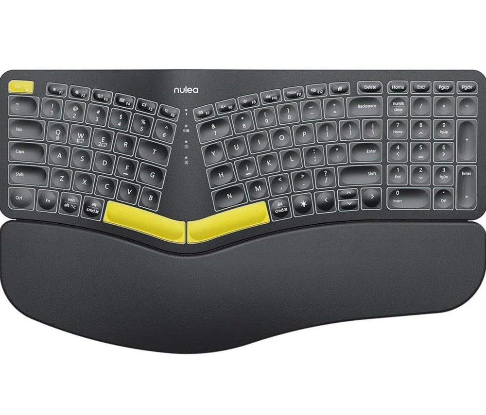 Nulea Wireless Ergonomic Keyboard, Split Keyboard with Cushioned Wrist Rest, Blu