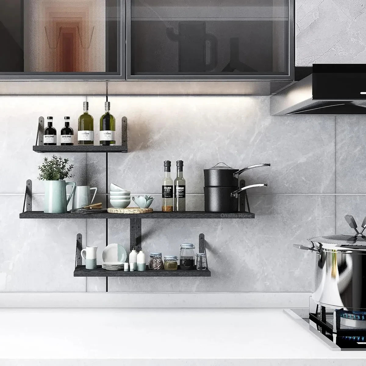 4 Minimalist Wooden Floating Shelves for Home Decor, Black - NEW