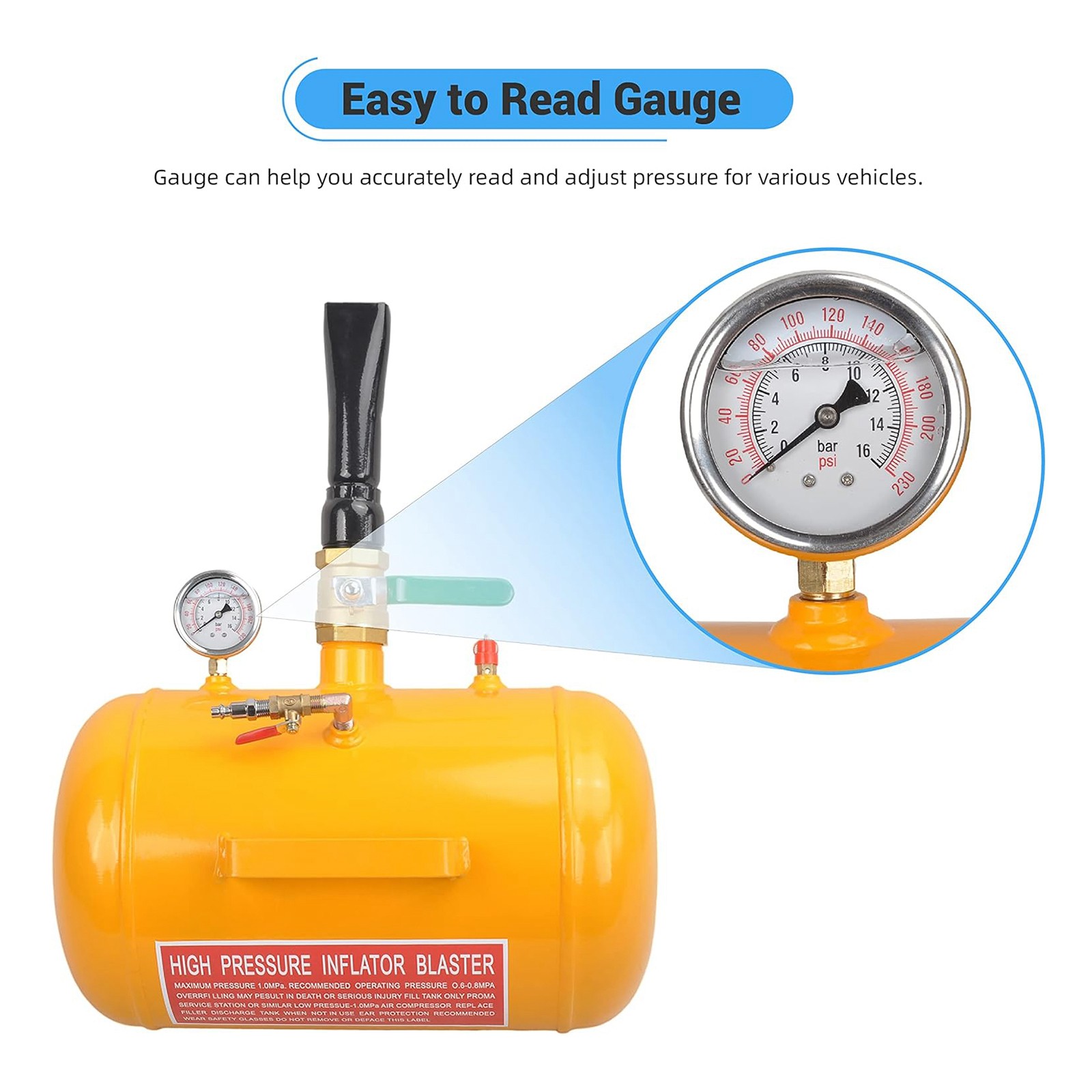 5 Gallon Air Tire Bead Seater 145PSI Blaster Tool Seating Inflator w/Gauge Gold