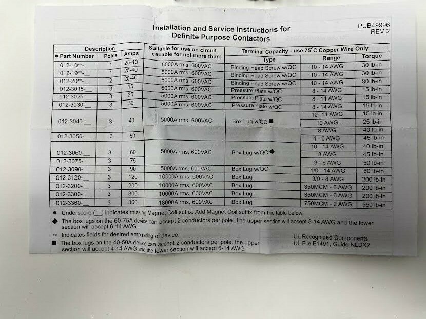 CONTACTOR, 50 A (P764335921)
