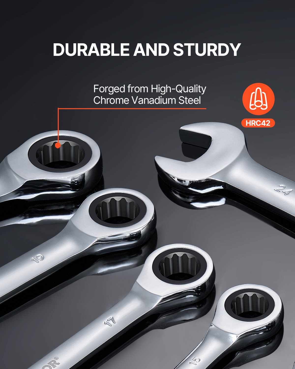 VEVOR Combination Wrench Set 16-Piece Metric 8 mm to 24 mm with Organizer Rack