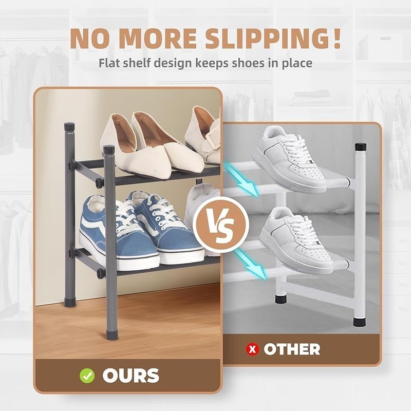 Expandable Stackable Metal Shoe Rack 2 Tier Adjustable Durable Storage Solution
