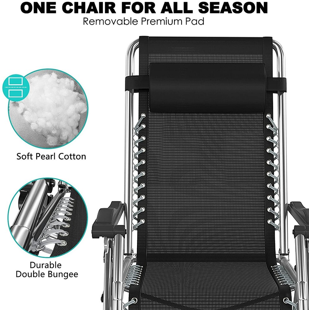 Begonia.K 2Pcs Adjustable Zero Gravity Folding Reclining Lounge Chair & Tray