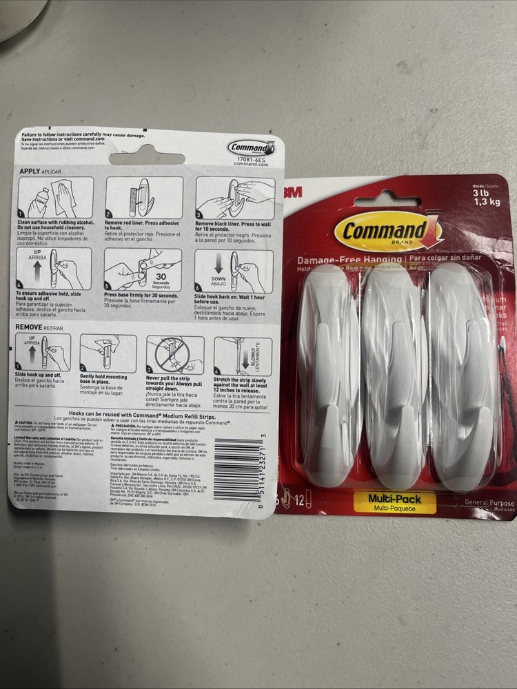 Command Medium Hooks X 2- White, 6 Hooks, 12 Strips/Pack each. 2pk