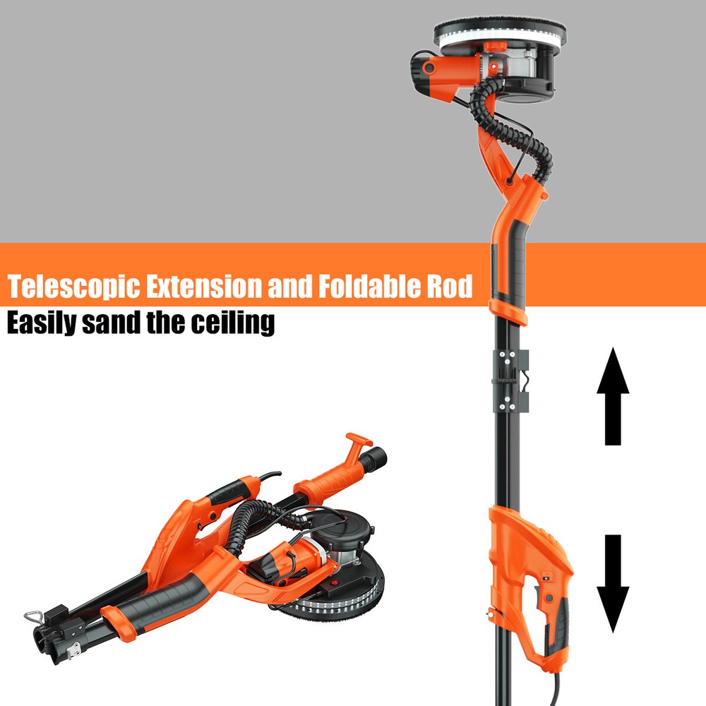 Electric Foldable Drywall Sander 750W Variable Speed w/Automatic Vacuum & Lights