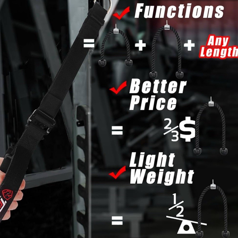 Gym Tricep Rope Cable Attachment Greater Range Motion Pull Down Back Face Pulls