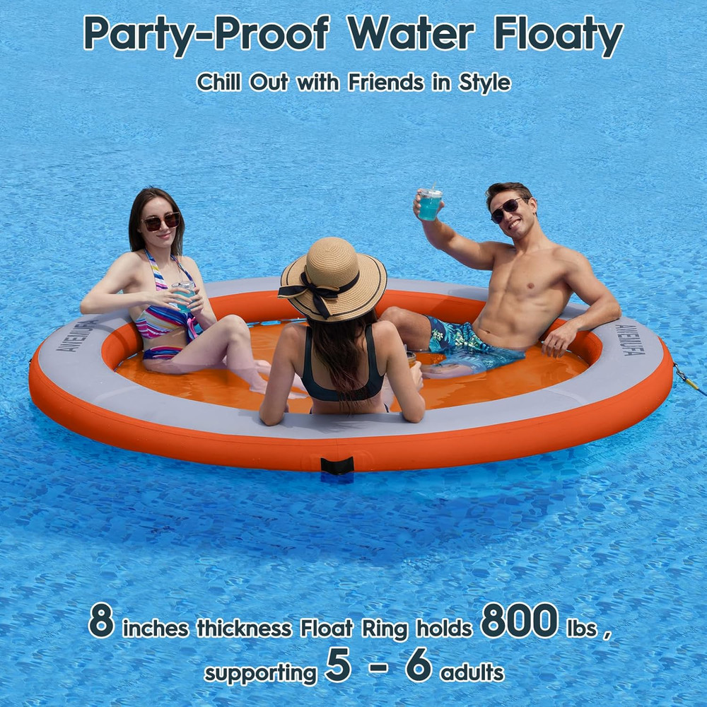 8Ft Heavy Duty Water Hammock Float Ring for Pool & Lake Summer Fun
