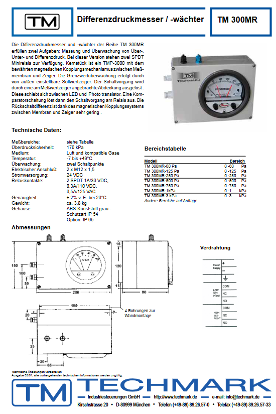 Techmark TM300MR - 30 kPa Differenzdruckmesser