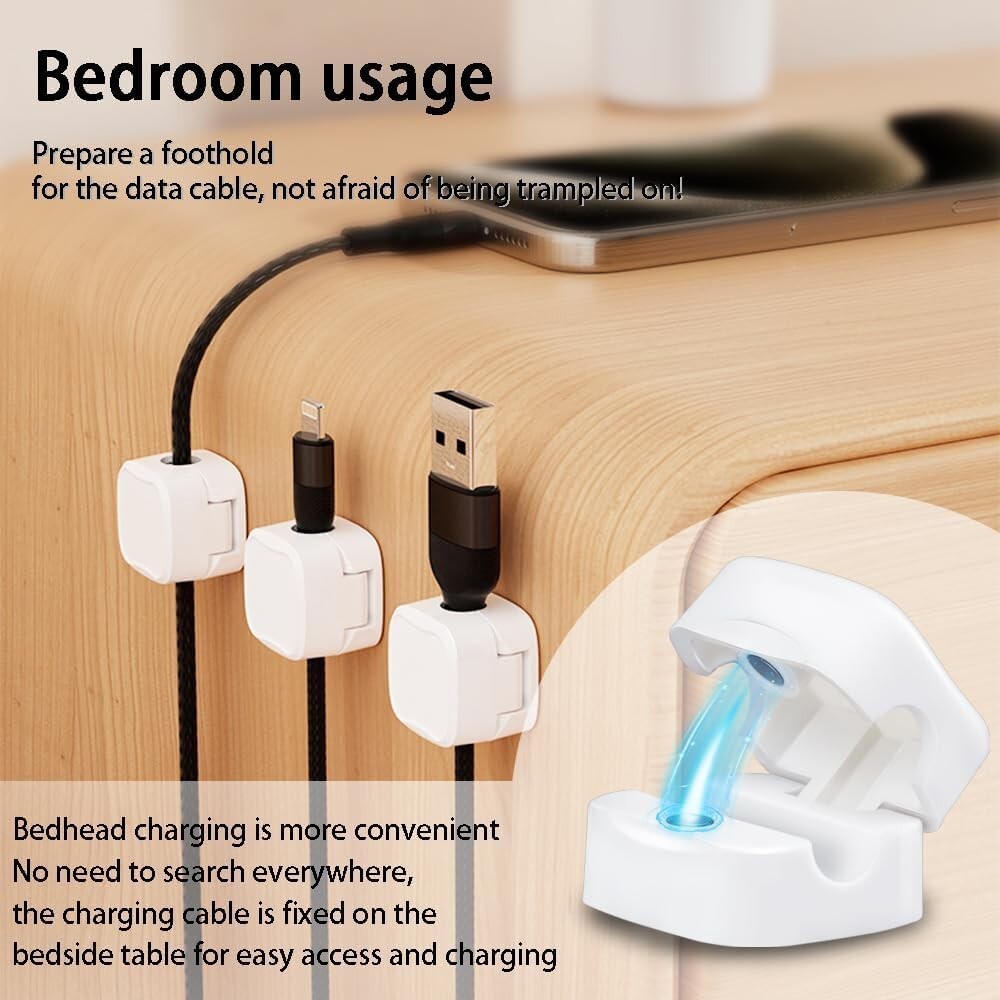 Magnetic Cable Clips, 6 Pack Cord Organizer Holder, White Charging Cable Keeper