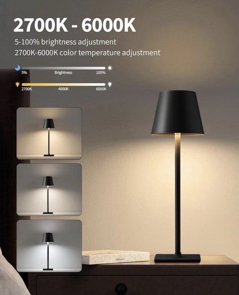 Rechargeable Cordless Table Lamps, 2 Pack with Touch Control & Waterproof Design
