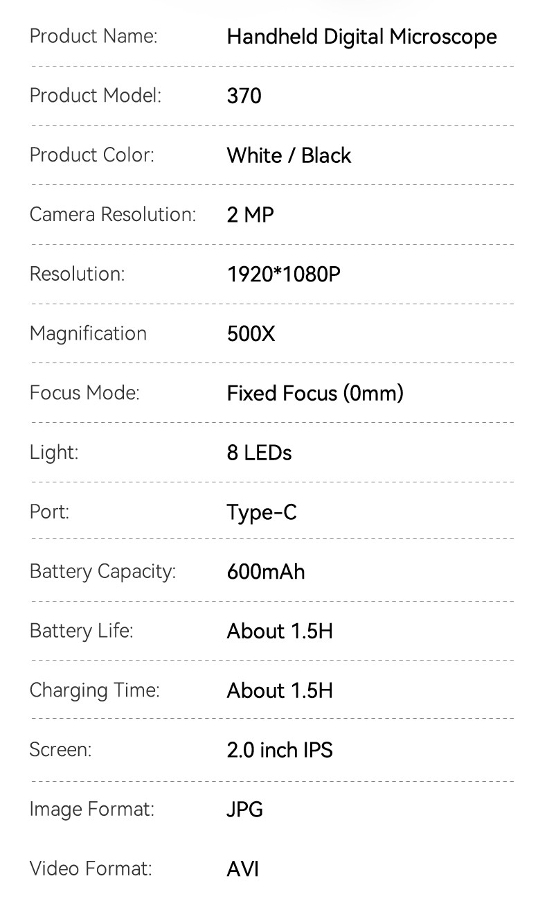 500X Digital Microscope 1080P 2.0inch Video Coin Microscop with Magnifying Glass