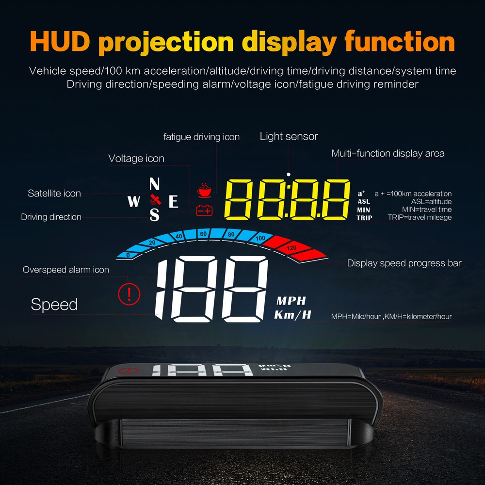 M16 Car HUD Windshield Speed Projector GPS Speedometer Overspeed Alarm System