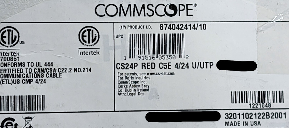 Commscope CS24P 24/4P Cat5E U/UTP WebTrak Plenum Network Cable CMP Red /100ft