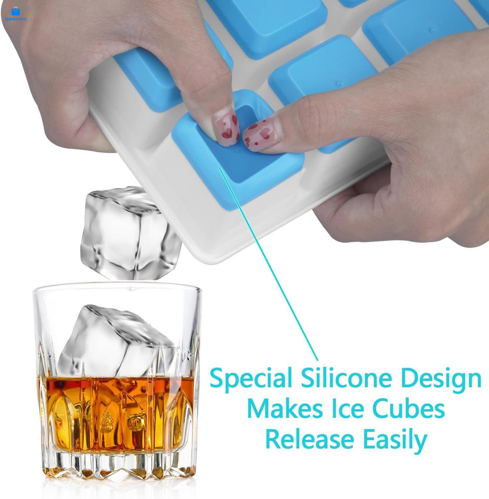 Large Ice Cube Trays 2 Pack, Silicone Easy-Release and Large, Blue White