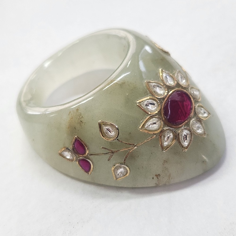 Rare Islamic Handmade Mughal Jade Stone Archer Ring.