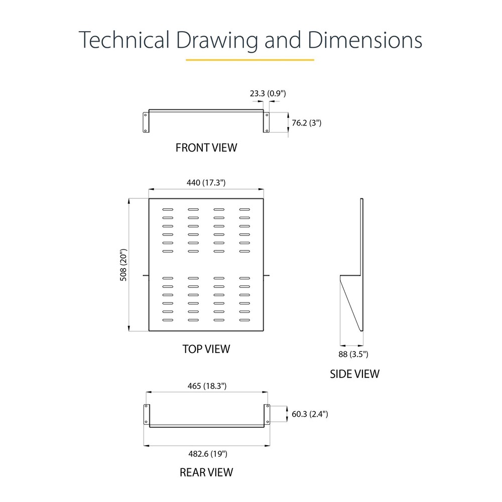StarTech 2 Post Vented Server Rack Shelf Mount Up to 75 lb. CABSHF2POSTV2