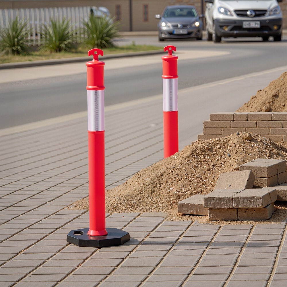 48" 6-Pack Delineator Posts with Weighted Base & Reflective Strips - Red