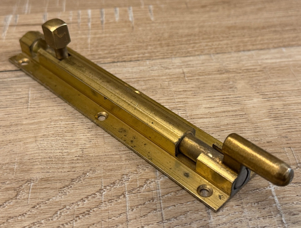 VINTAGE SOLID BRASS 6" SLIDE BOLT DOOR BOLT