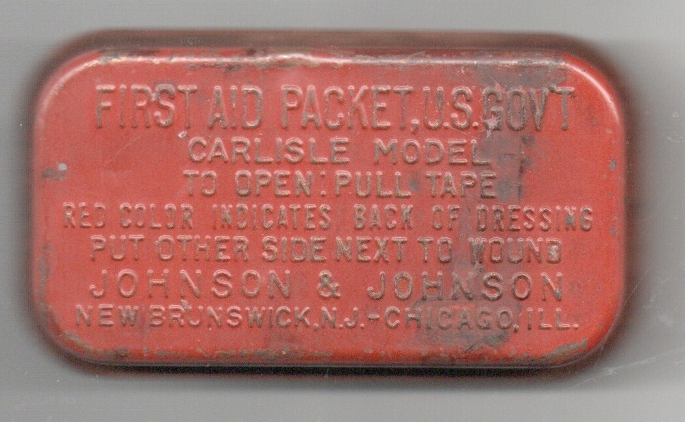 WWII Johnson & Johnson Unused Metal Embossed Container of Wound Dressing