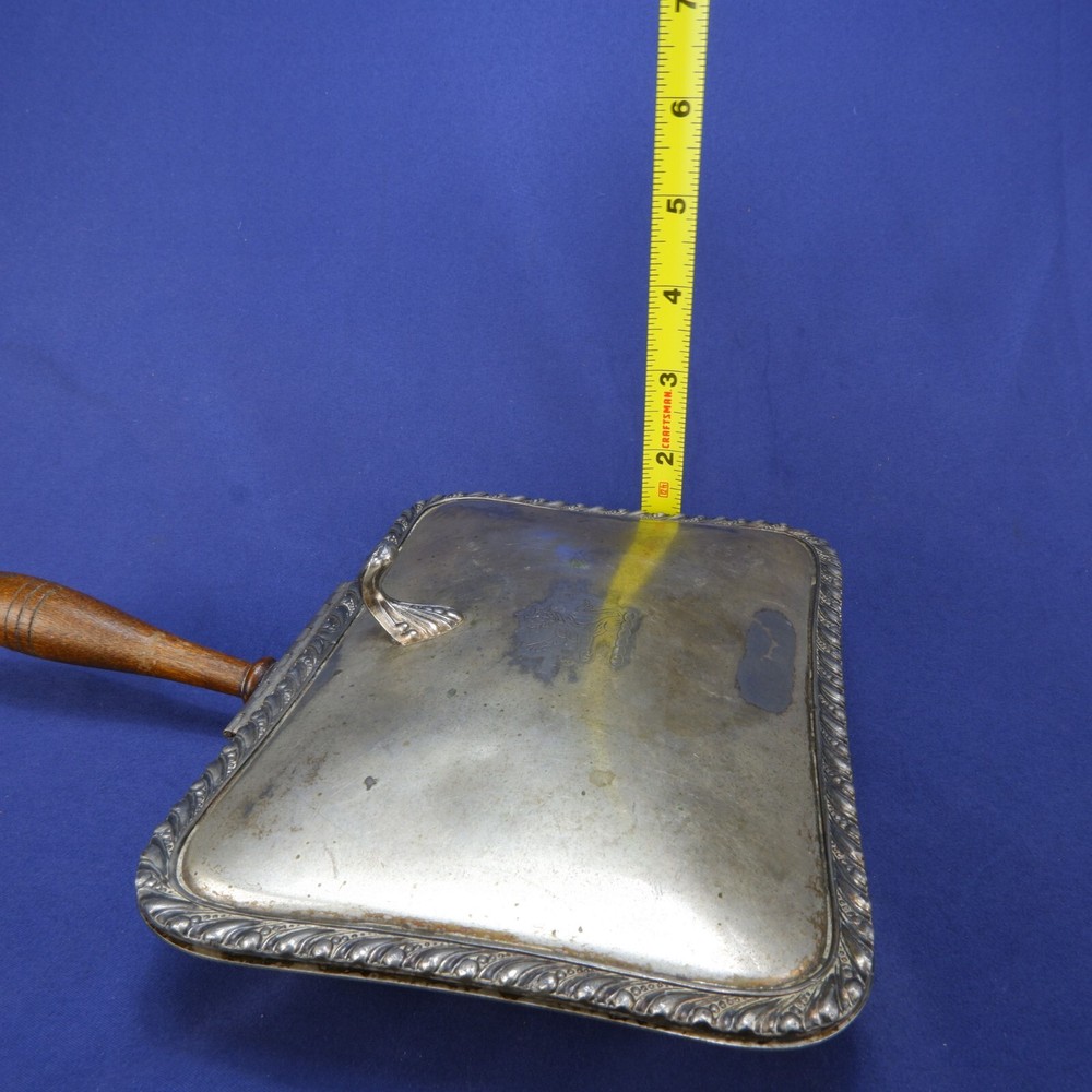 Vintage JLS Silver Co Silver Plate Silent Butler Crumb Catcher w/Lid Wood Handle