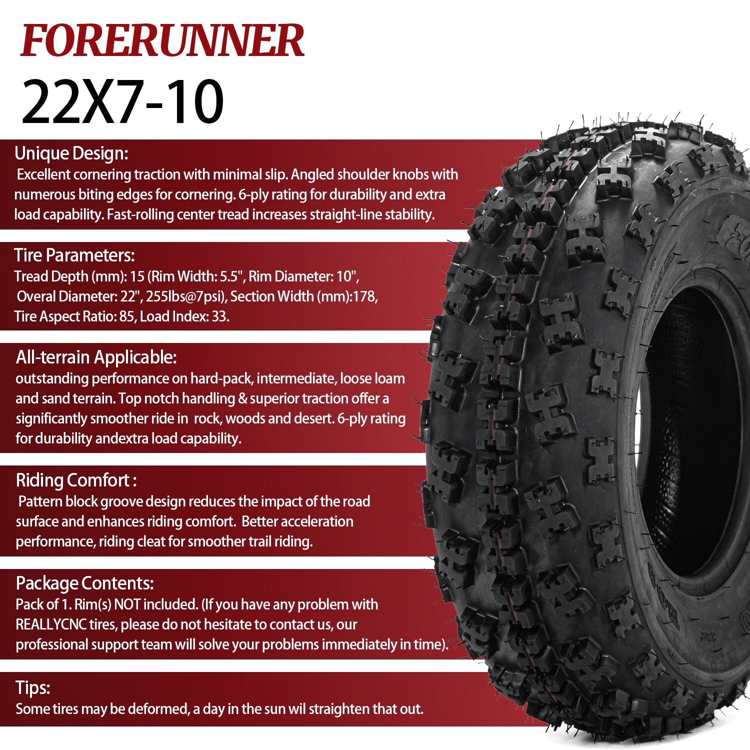 2 Front 22x7-10 6Ply ATV Tires 22x7x10 Sport All Terrain 22 7 10 Mud Tires