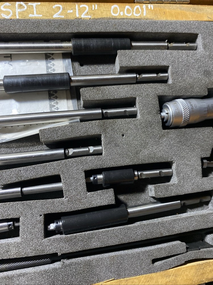 SPI Interchangeable Rod Inside Micrometer 2-12” 12-372-9 Complete
