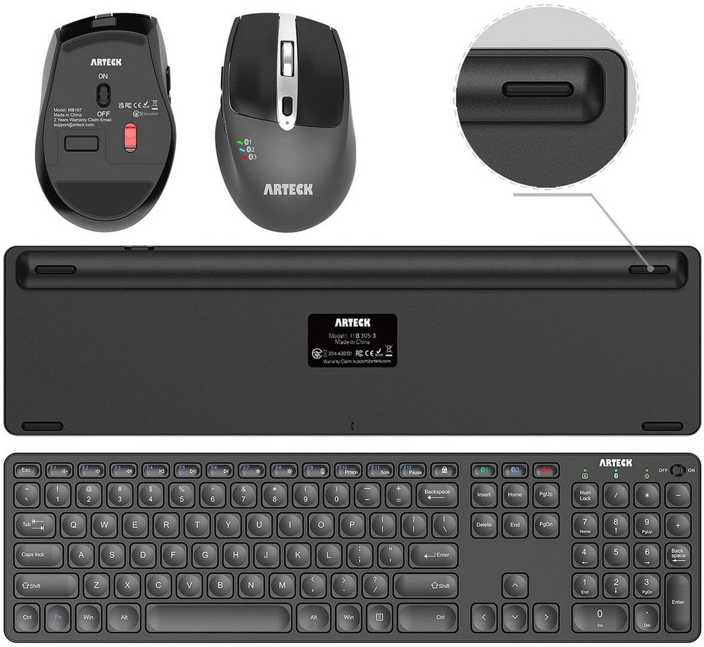 Arteck Universal Multi-Device Bluetooth Keyboard and Mouse Full Size Wireless...