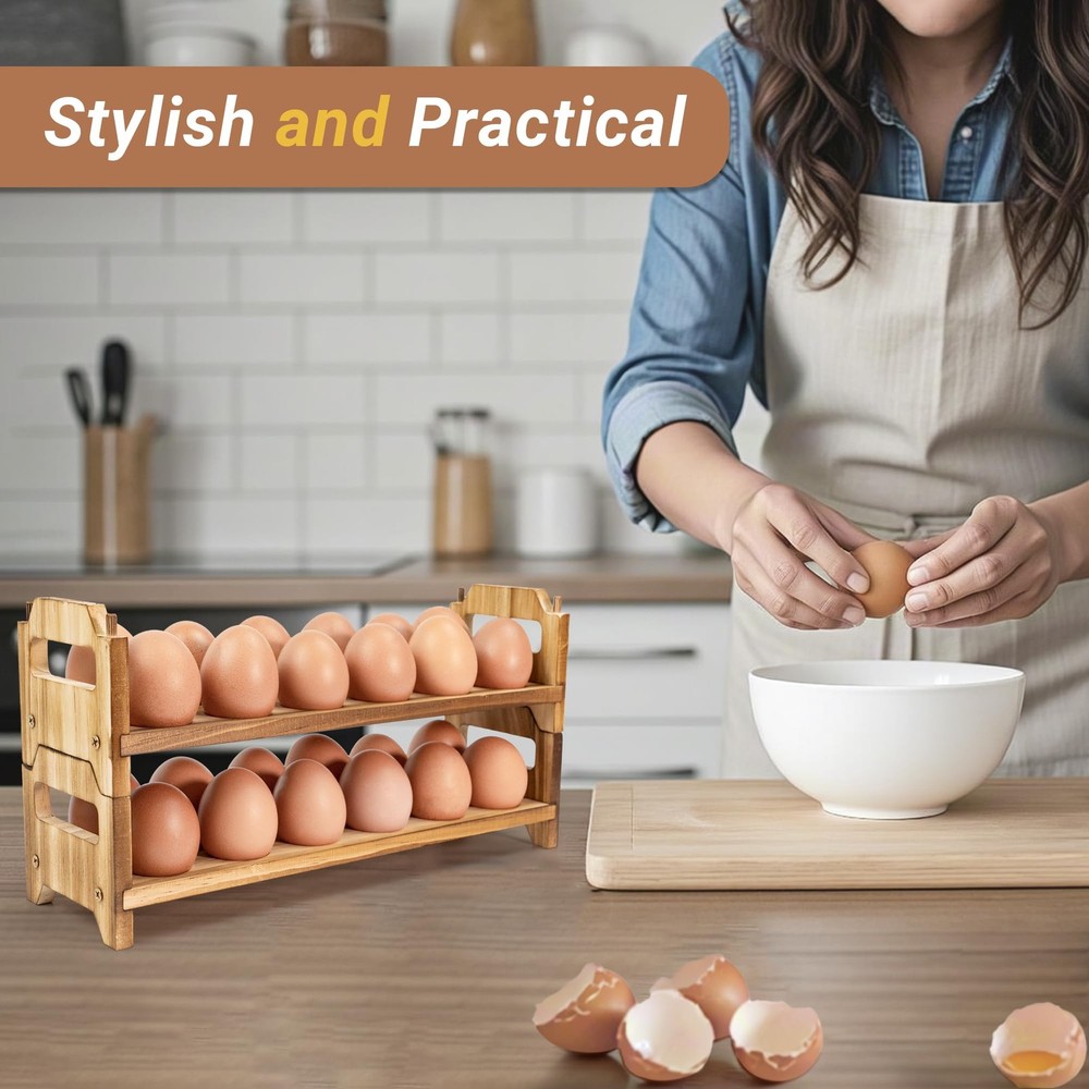 Wooden Fresh Egg Holder Countertop - Stackable egg storage for Gathering Fres...