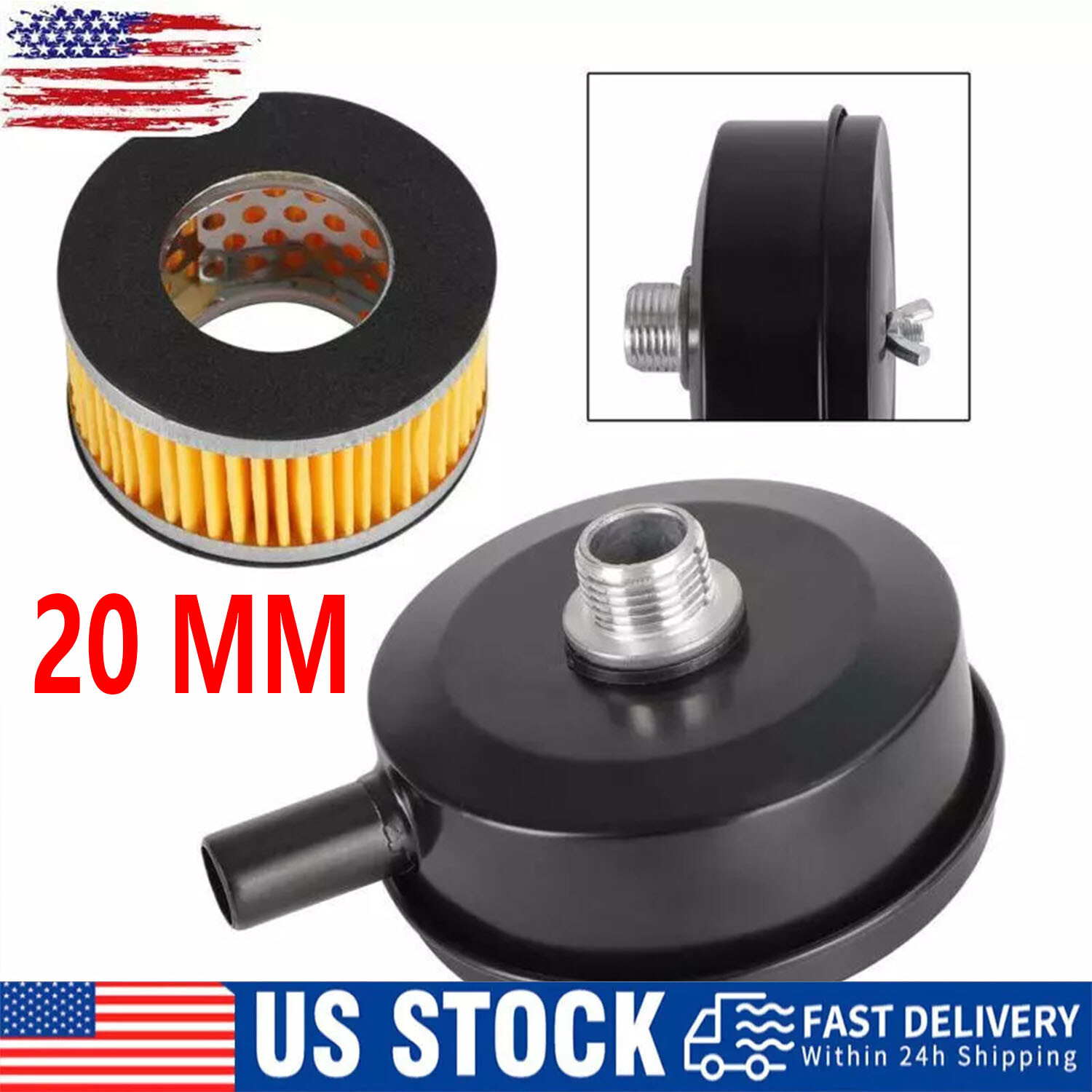 1/2" 20mm Thread Air Compressor Intake Filter Muffler Silencer Black-Metal T5