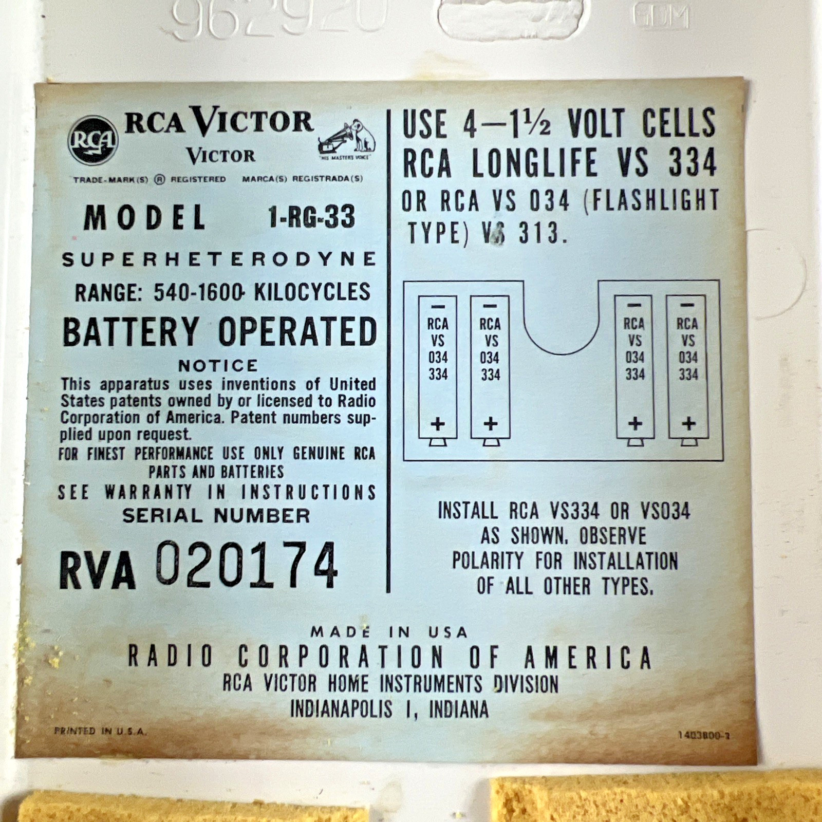 RCA Victor Model 1-RG-33 AM Transistor Radio - Superheterodyne, Kind of Working