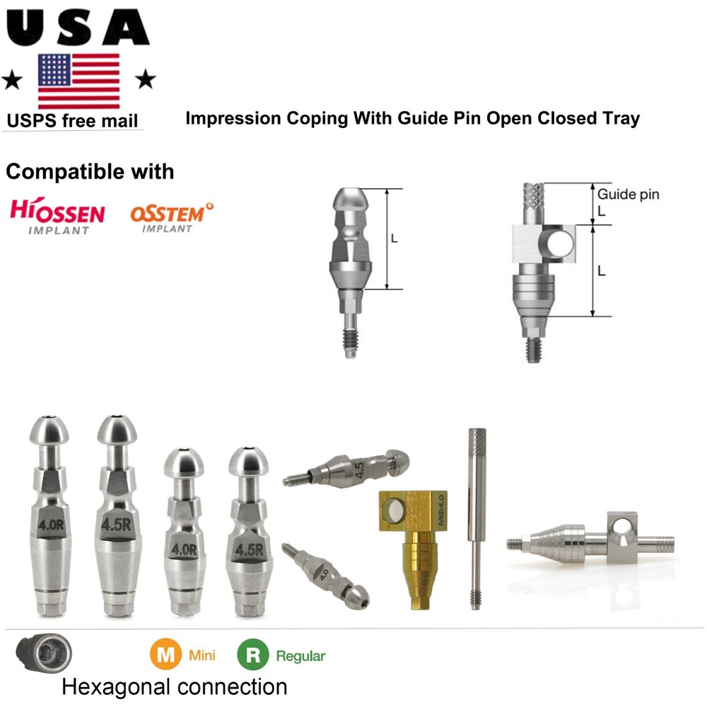 Regular/Mini Transfer Impression Coping Closed/Open Tray fits Hiossen/Osstem Hex