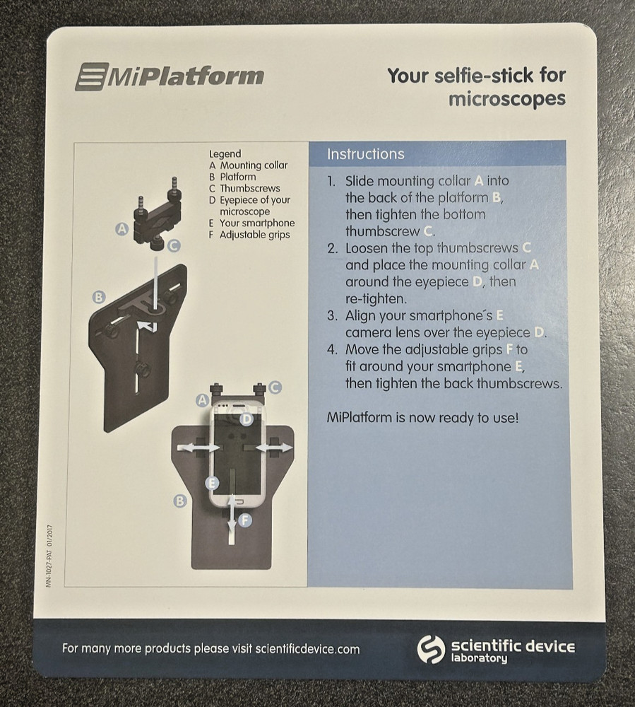 Microscope Phone Adapter MiPlatform Scientific Device Laboratory Selfie Open Box