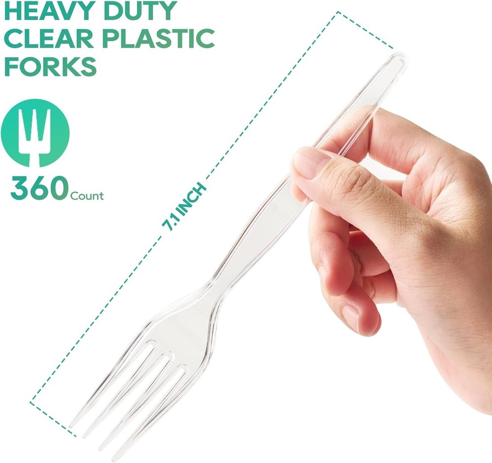 360 Count Clear Plastic Forks Heavy Duty, Solid and Durable Disposable Forks...