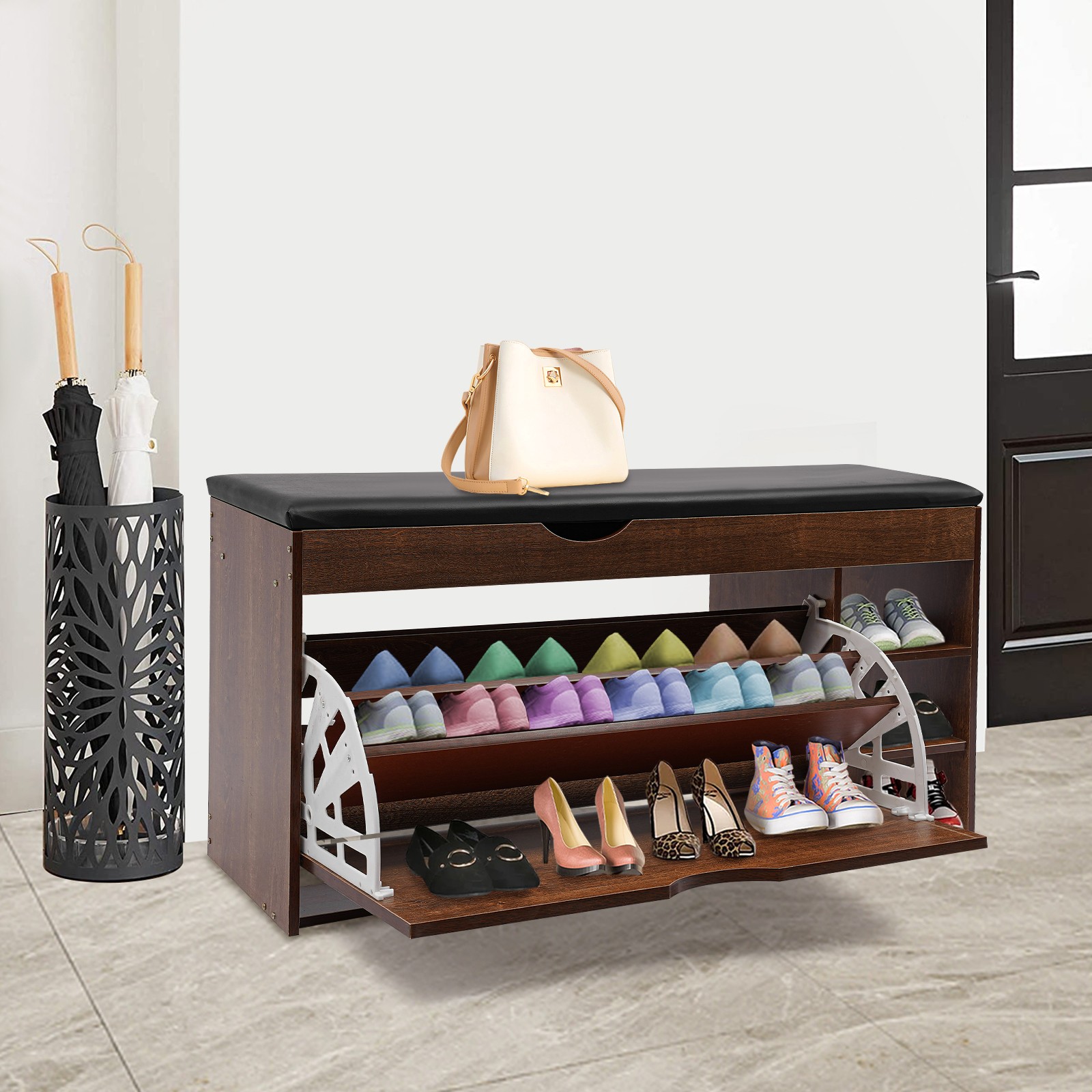 Entrance Shoe Bench 39.37" Shoe Storage Bench with Seat Free Standing Shoe Bench