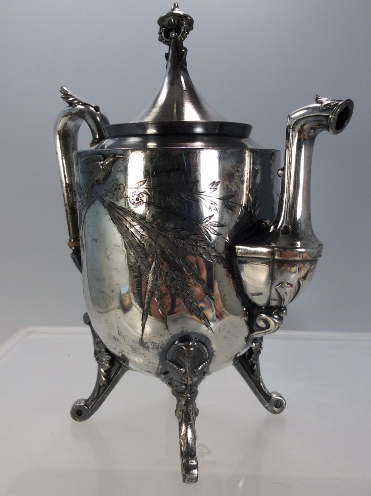 Antique Reed & Barton Tea Pot Silverplate 1890 4 faces legs