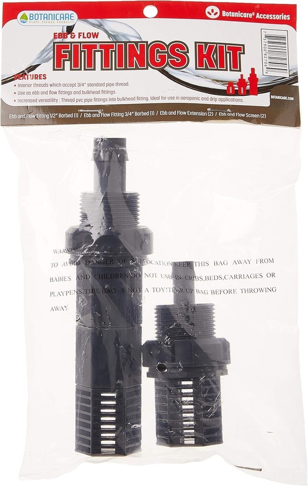 Botanicare Ebb & Flow Fitting - (1) 1/2" & 3/4" Bulkhead, (2) Screen & Extension