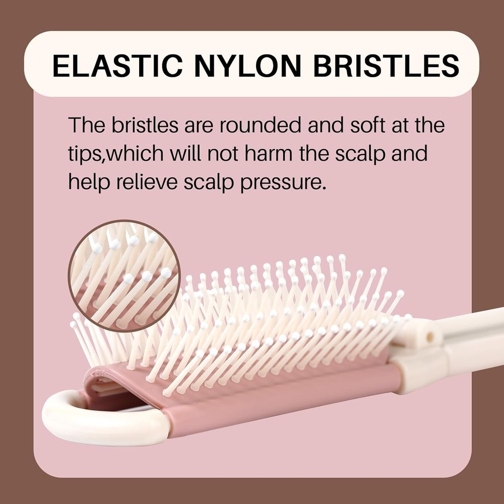 Elegant Beige Folding Brush with Mirror - Dual Function for Quick Touch-Ups