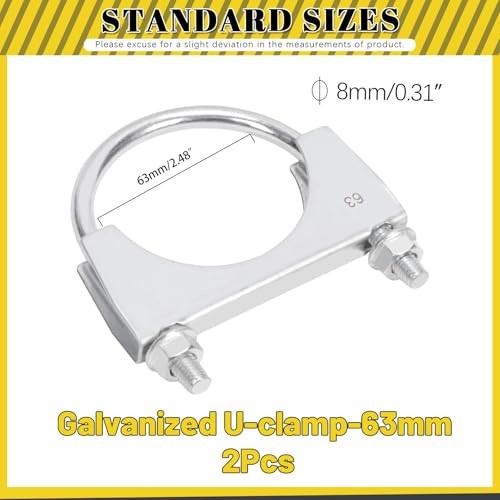 2Pcs (63mm) Exhaust U Clamps, U Bolt Muffler Clips, Silver Steel, 2-1/2"
