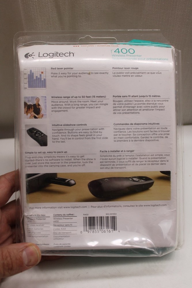 Logitech R400 Laser Presentation Remote - Black 4.5" Laser Pointer - Brand New!