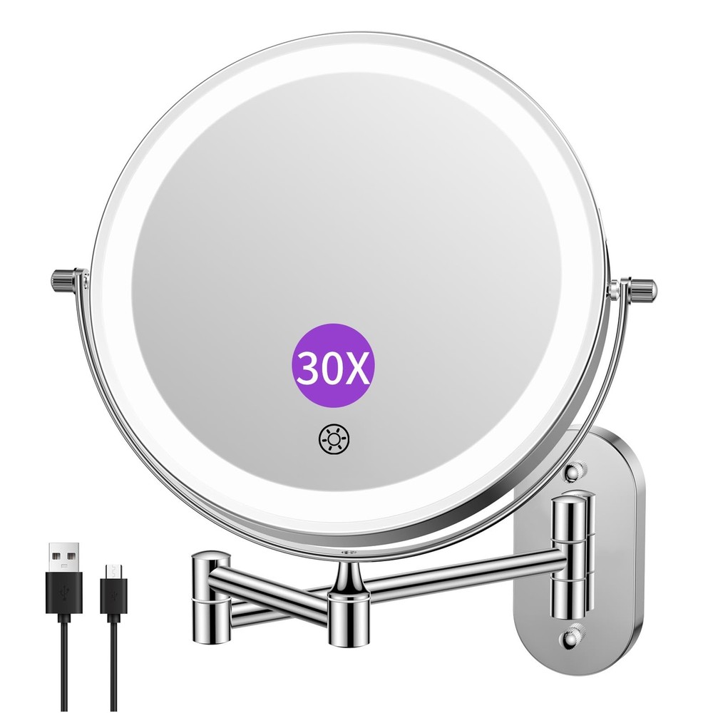 5000mAh Rechargeable Wall Mounted Lighted Makeup Vanity Mirrors, Double Sided...