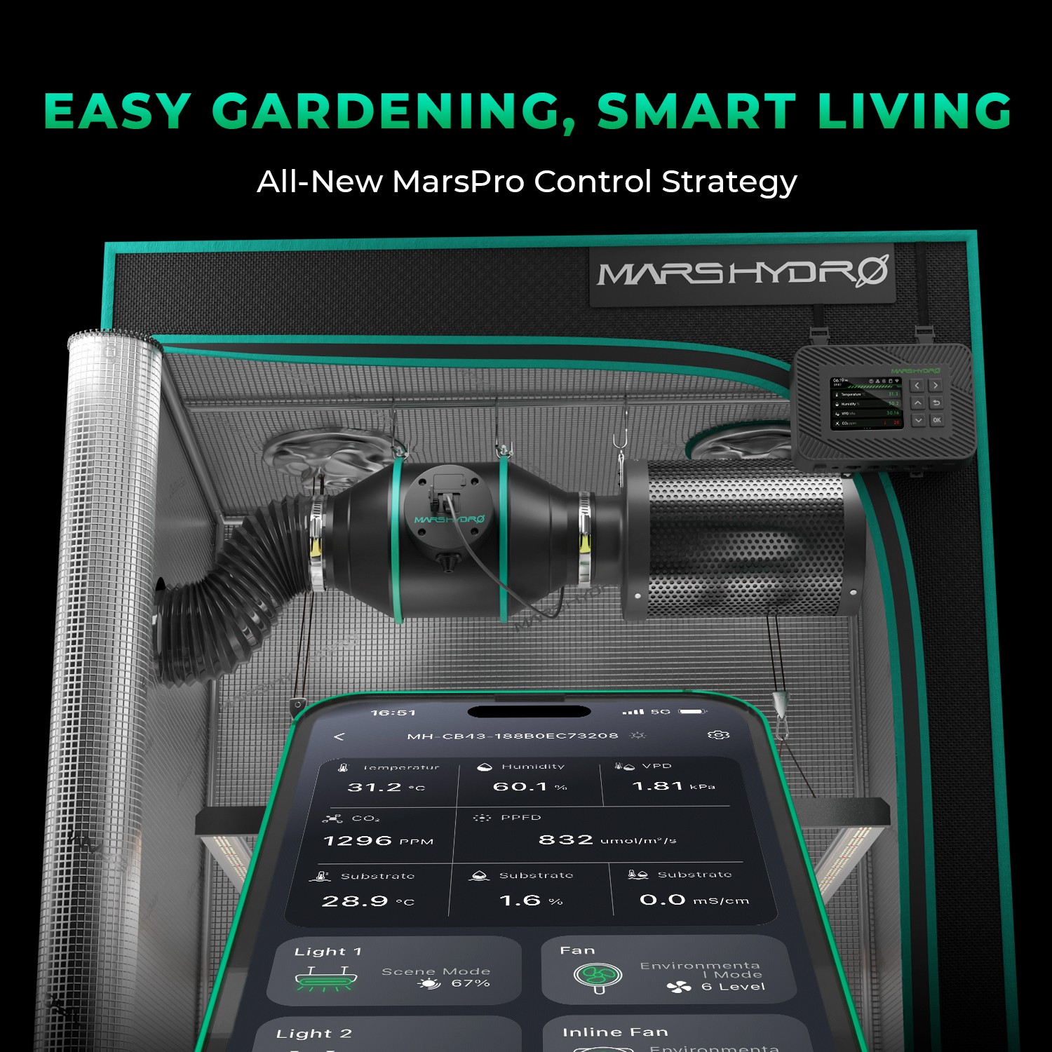 2025 Mars Hydro Smart Grow Tent Kits 2.6X2.6ft|150W LED|iControl Controller-APP